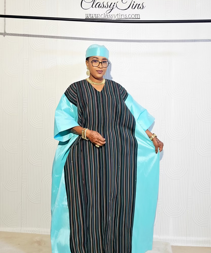 Boubou aso oké  tafetta - Bleu turquoise