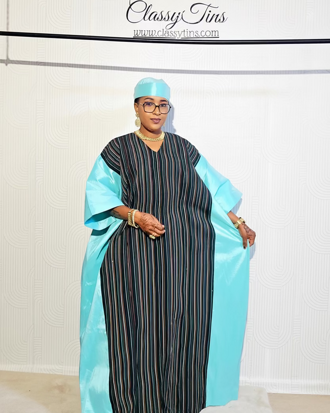 Boubou aso oké  tafetta - Bleu turquoise