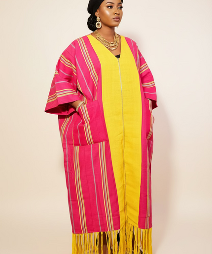 Kimono robe à fermeture - Rose jaune