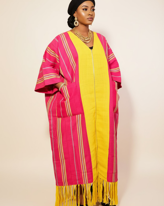 Kimono robe à fermeture - Rose jaune