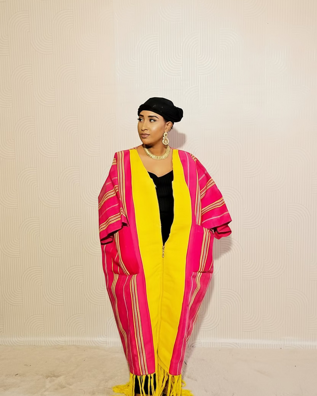 Kimono robe à fermeture - Rose jaune