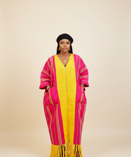 Kimono robe à fermeture - Rose jaune