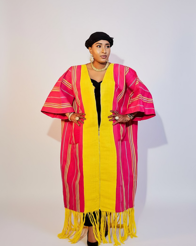 Kimono robe à fermeture - Rose jaune