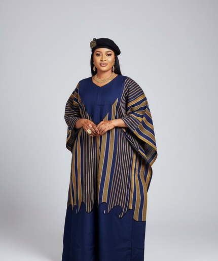 Robe aso oké brodé - Bleu marron