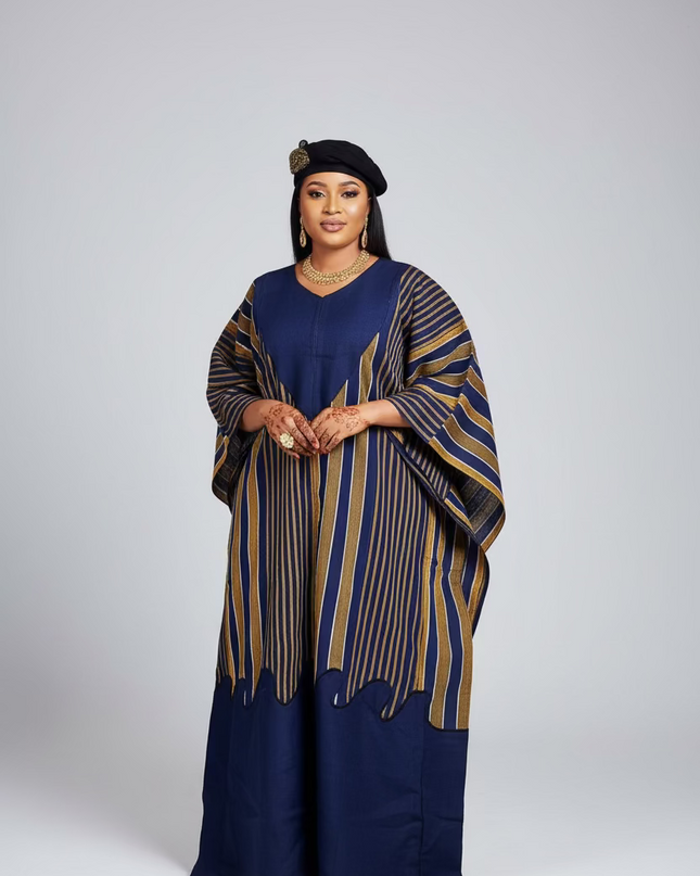 Robe aso oké brodé - Bleu marron