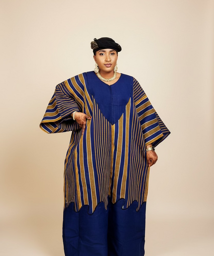Robe aso oké brodé - Bleu marron