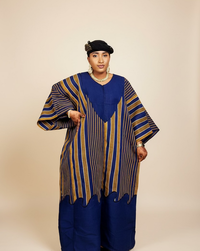 Robe aso oké brodé - Bleu marron