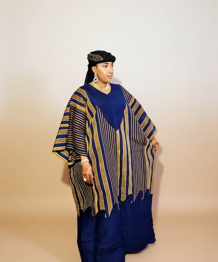 Robe aso oké brodé - Bleu marron