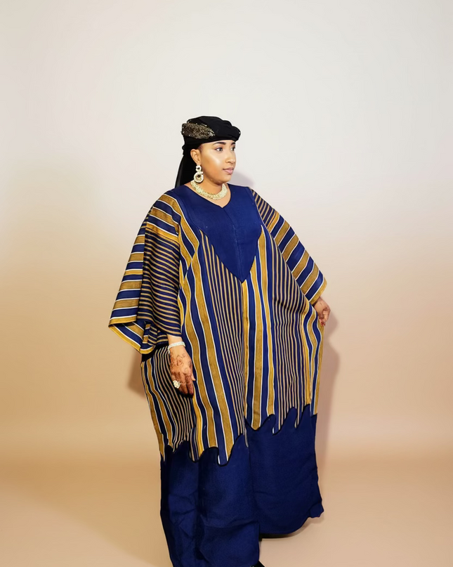 Robe aso oké brodé - Bleu marron