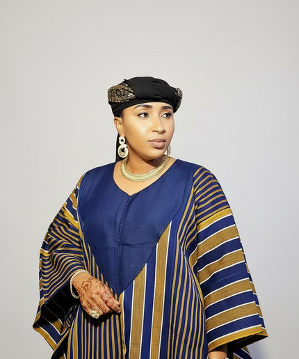 Robe aso oké brodé - Bleu marron