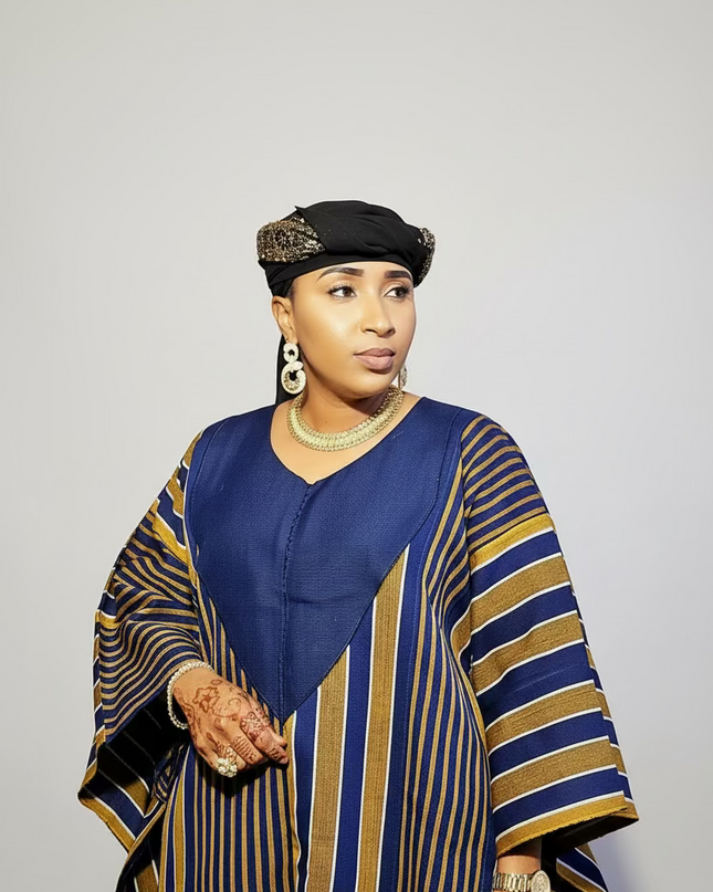 Robe aso oké brodé - Bleu marron