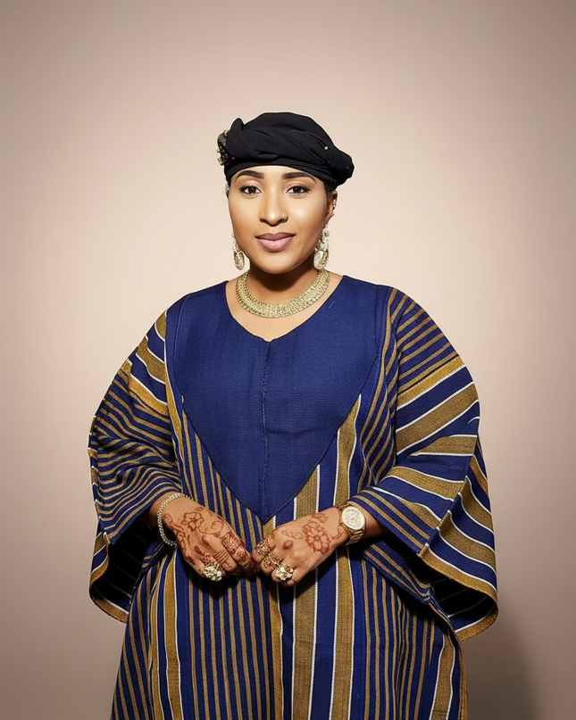 Robe aso oké brodé - Bleu marron