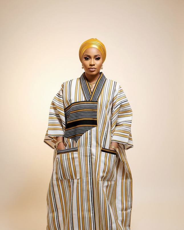Boubou aso oke aderele strassé - Beige