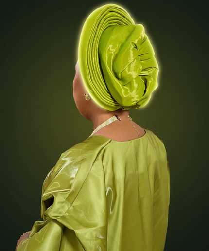 Chapeau taffeta nigérian - Vert olive