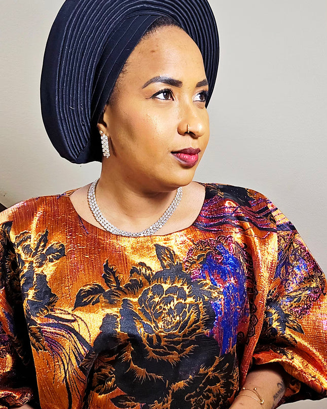 Chapeau taffeta nigérian 2 en 1 - Noir