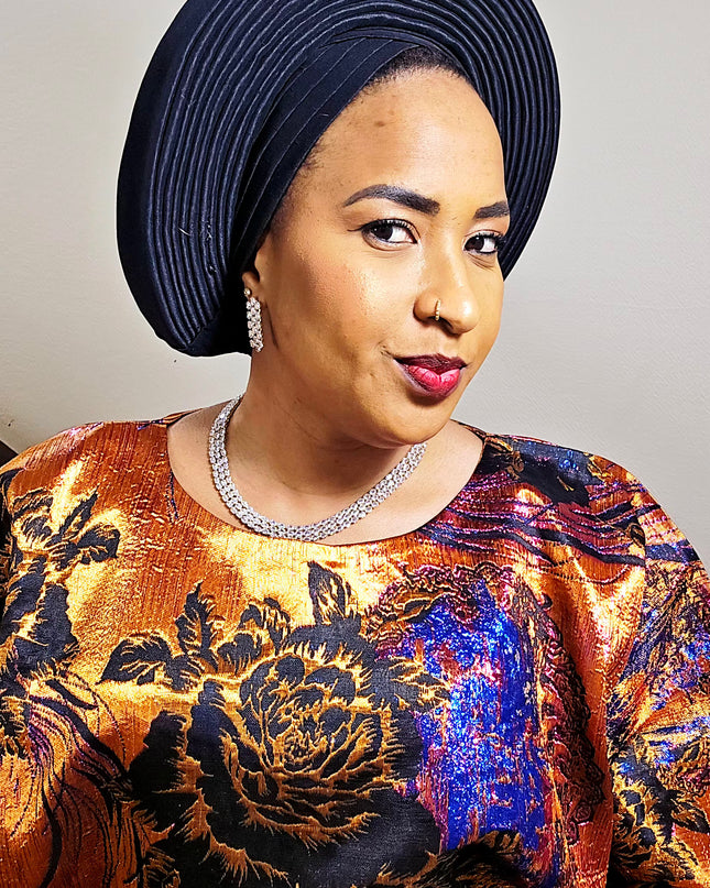 Chapeau taffeta nigérian 2 en 1 - Noir