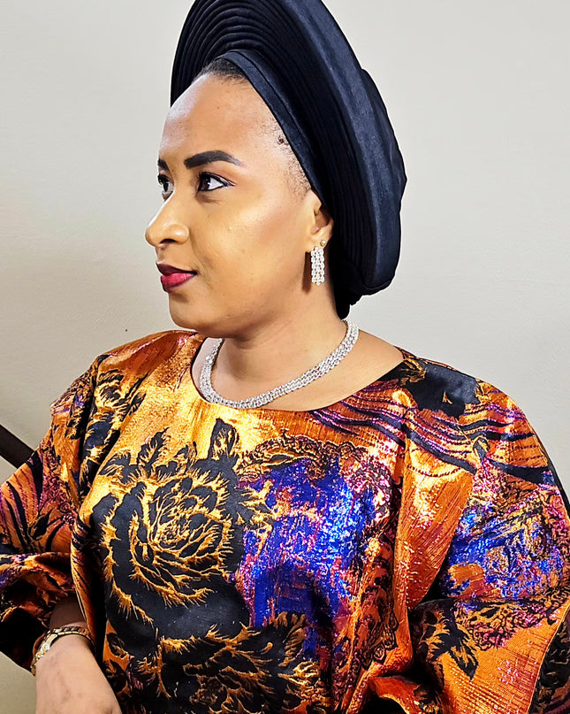 Chapeau taffeta nigérian 2 en 1 - Noir