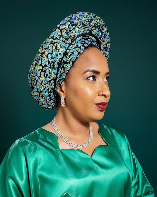 Chapeau nigérian 2 en 1 - Bleu vert