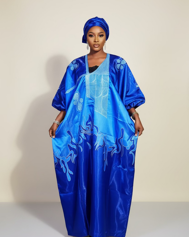 Boubou adesewa brodé - bleu roi