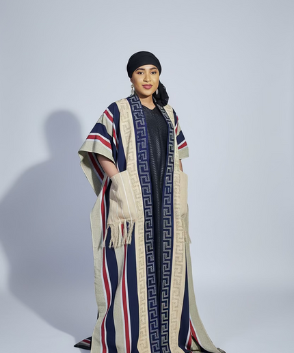 Midi kimono aso oke - Bleu beige