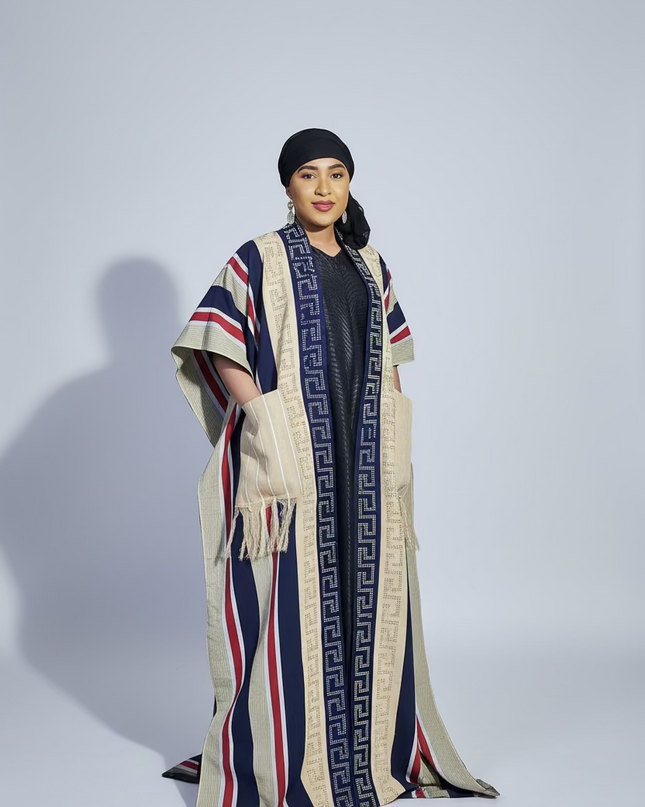 Midi kimono aso oke - Bleu beige
