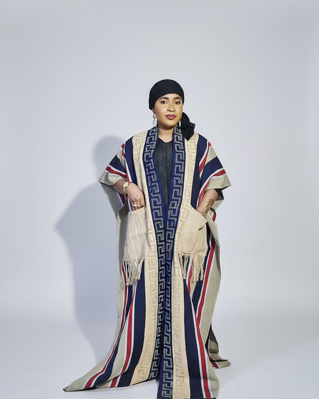 Midi kimono aso oke - Bleu beige