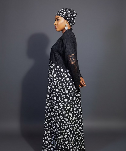 Ensemble crêpe dentelle - noir fleuri
