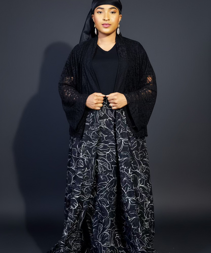 Ensemble crêpe dentelle - Noir 3XL
