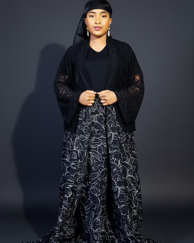 Ensemble crêpe dentelle - Noir 3XL