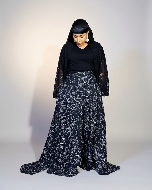 Ensemble crêpe dentelle - Noir 3XL