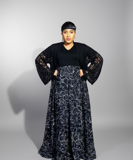 Ensemble crêpe dentelle - Noir 3XL