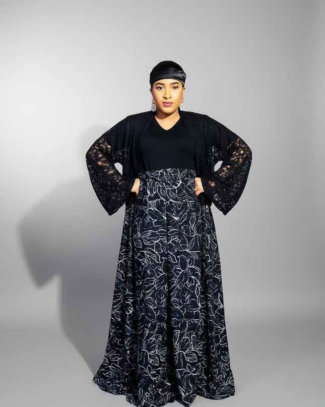 Ensemble crêpe dentelle - Noir 3XL