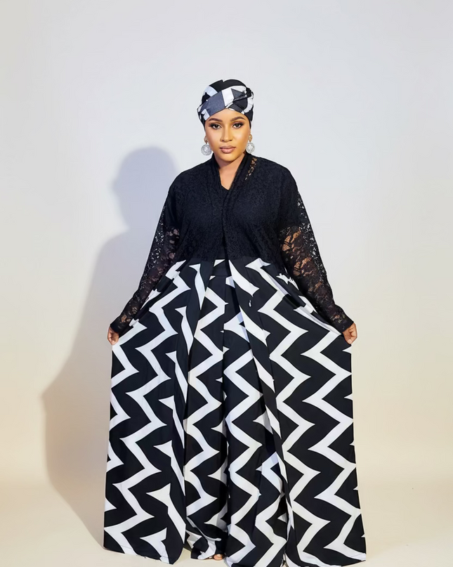 Ensemble crêpe dentelle - Noir blanc