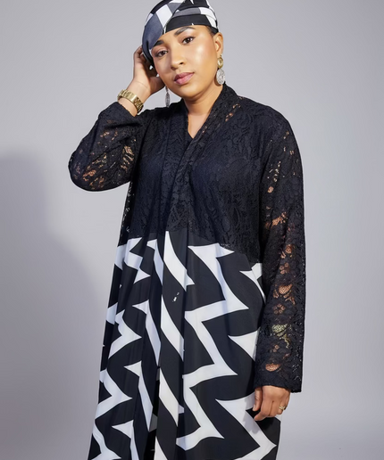 Ensemble crêpe dentelle - Noir blanc