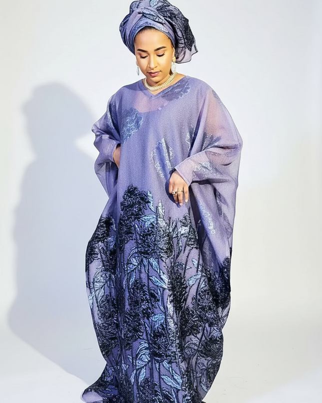 Boubou brocart slayer dubai - Gris noir