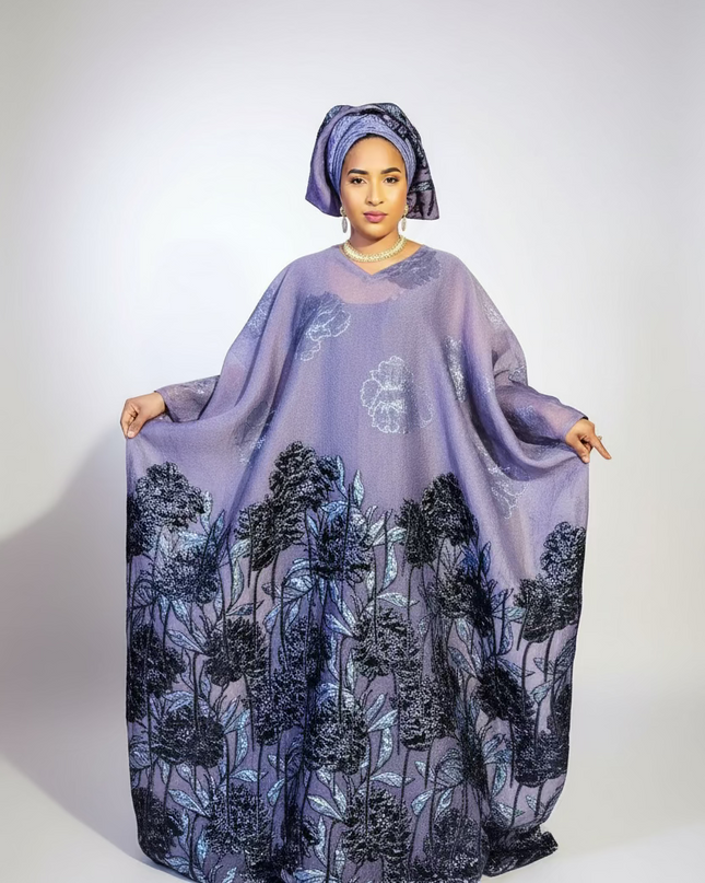 Boubou brocart slayer dubai - Gris noir