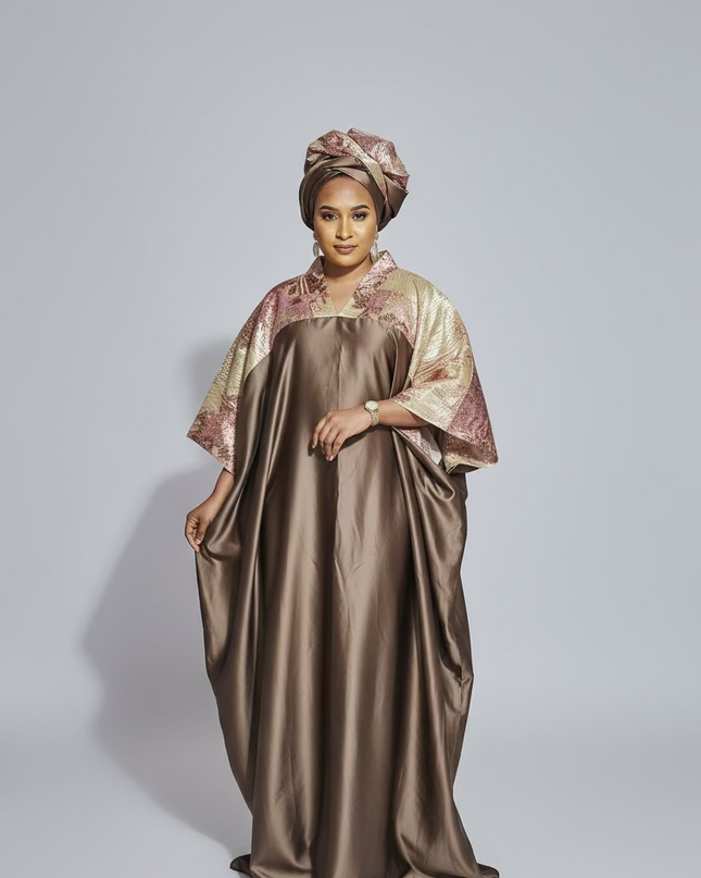 Boubou mikado brocart - marron