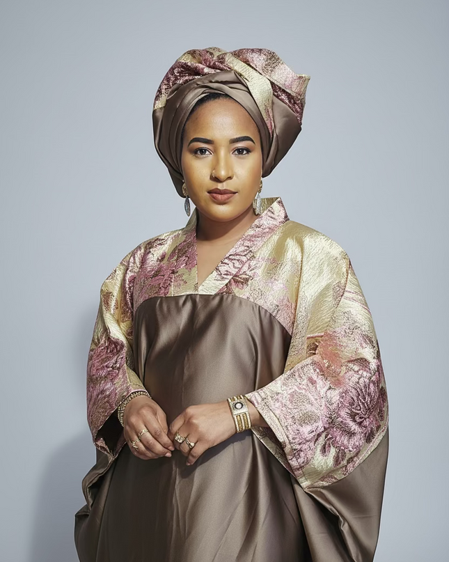 Boubou mikado brocart - marron