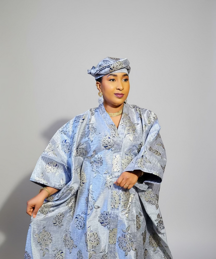 Boubou organza damask  - Bleu