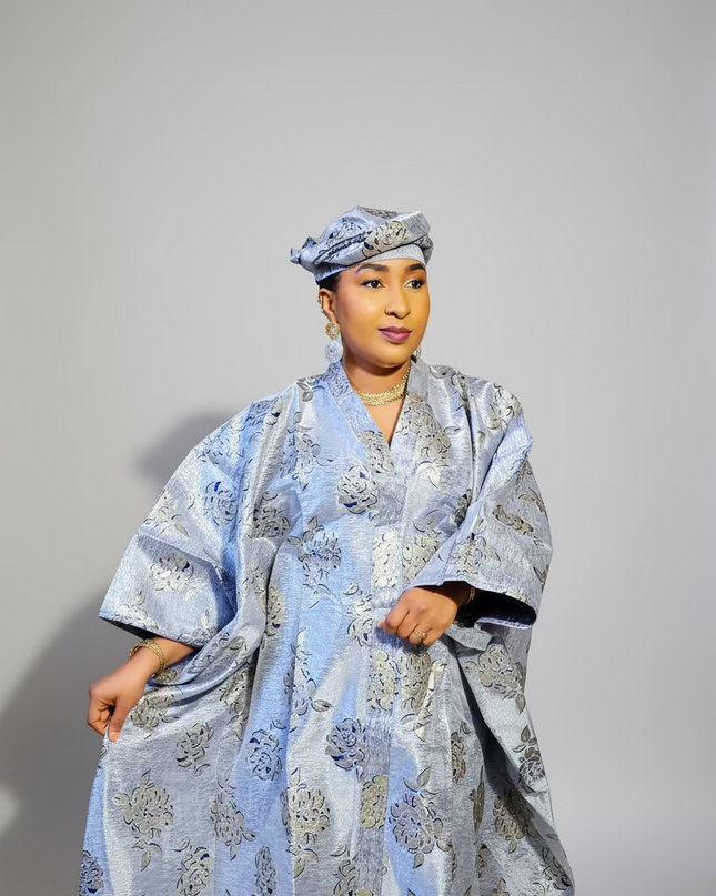 Boubou organza damask  - Bleu