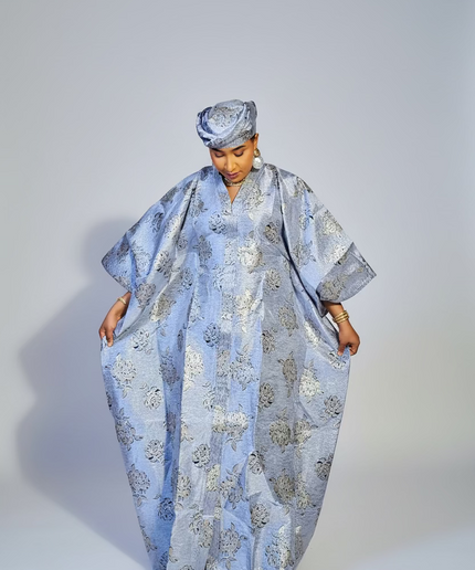 Boubou organza damask  - Bleu