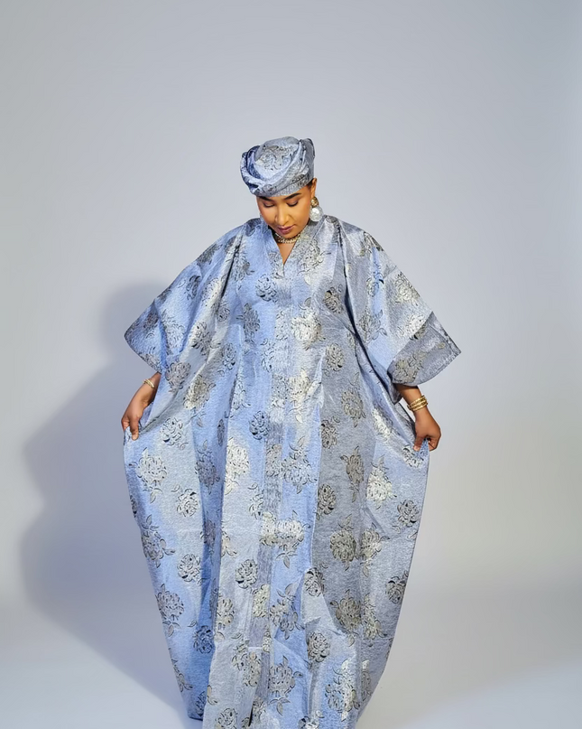 Boubou organza damask  - Bleu