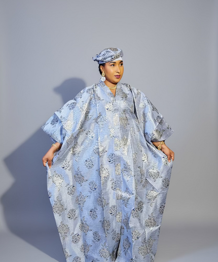 Boubou organza damask  - Bleu