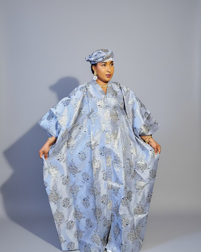 Boubou organza damask  - Bleu