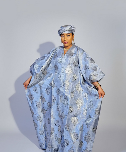 Boubou organza damask  - Bleu