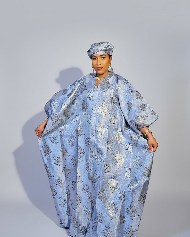 Boubou organza damask  - Bleu