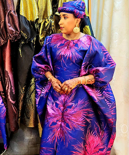 Boubou aminata brocart flower - Bleu