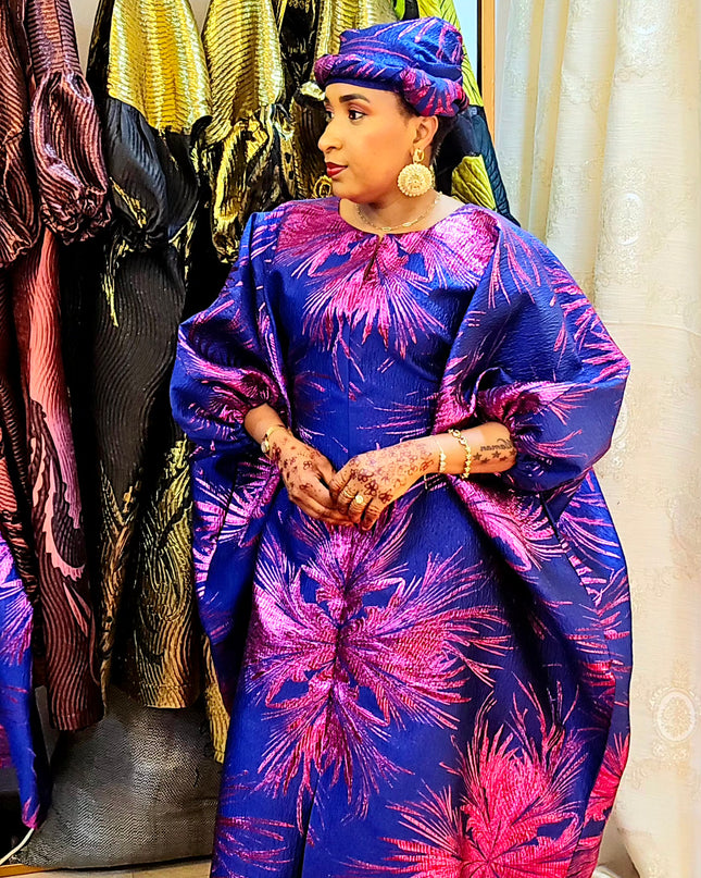 Boubou aminata brocart flower - Bleu