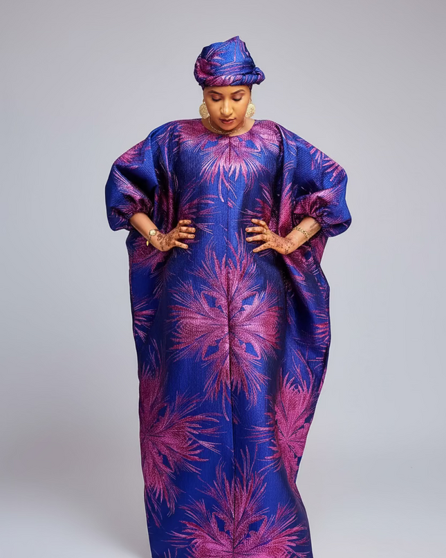 Boubou aminata brocart flower - Bleu