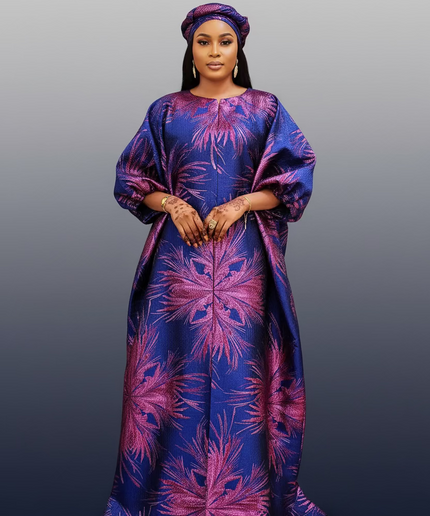 Boubou aminata brocart flower - Bleu